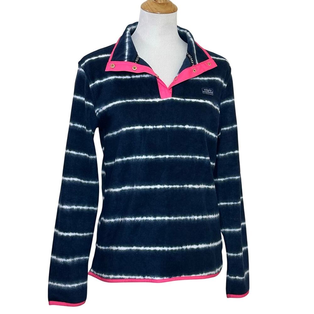 Simply Southern Blue and  White Striped Quarter Button Fleece Size Small